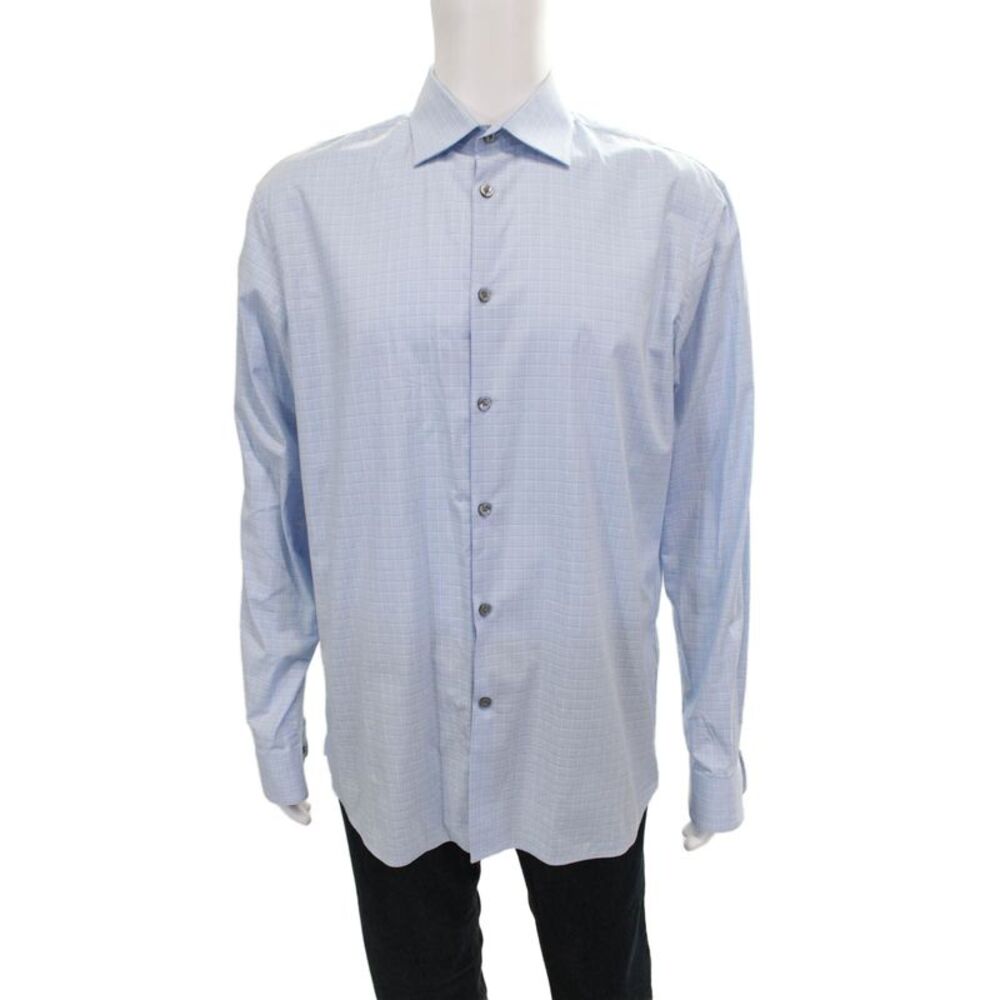 John Varvatos Star USA Mens Blue Cotton Check Blouse Long Sleeve Size L